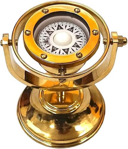 5 Brass Plated Gimbaled Brass Compass with Stand
