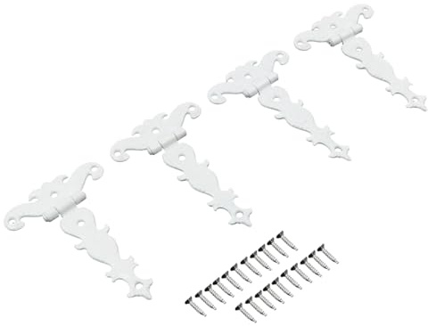 Ieron 4 bisagras Antiguas para Puerta de cobertizo con Tornillos, bisagras talladas en Forma de T de aleación de Zinc Resistente para Muebles, estantería, Caja de Madera (Blanco)