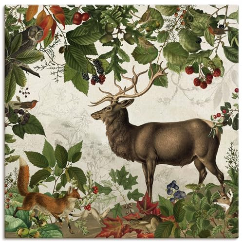 ARTLAND Wanddeko Leinwand Bilder Wandbild Herbstdeko Tiere Pflanzen Hirsch König des Waldes Wald Natur U5GY