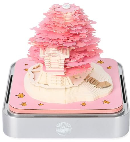 Time Piece Kalender 2025, 3D-Kalender 2025 mit Lichtern, 3D-Notizblock, Kunstblöcke, Kalender, kreativ, Papierschnitzerei, klebriges DIY-Notiz-Geschenk für Weihnachten (rosa Baumhaus, Silber)