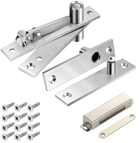 Heavy Duty Pivot Hinge Set with Magnetic Catch for Wood Door, HBL' Hidden Door Hinge for Secret Door, with 360 Degree Rotation, Invisible Pivot Hardware for Bookshelf.