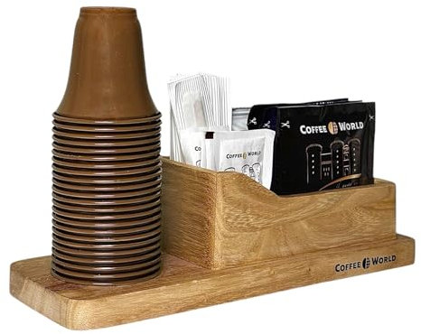 Coffee World, Porta Accessori per caffè in Legno di Pino - Organizer da Cucina per Bicchieri, palettine, bustine di Zucchero - Sostenibile (Legno Naturale)