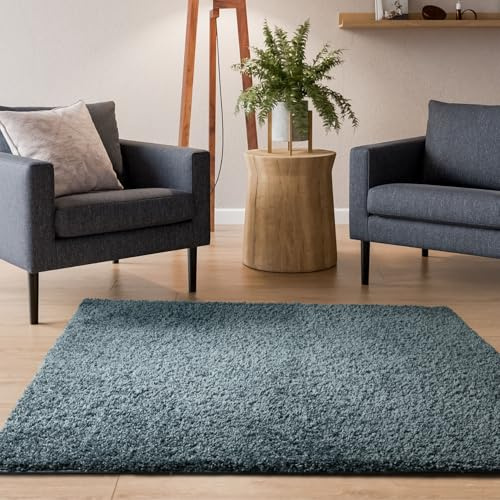 Interiyou Hochflor Teppich Sofia - 200x200 cm Blau - flauschig und einfarbig - waschbar und rutschfest - weicher Langflor