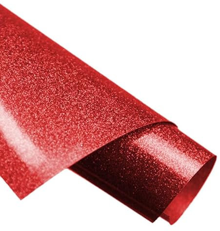 Glitter Heat Transfer Vinyl, 12 x 5ft Glitter HTV Vinyl Roll, Glitter Iron on Vinyl for Cameo and Heat Press (Glitter Red, 12 x5ft)