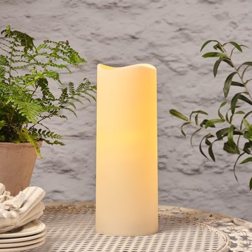 Lights4fun 30cm Outdoor LED Kerze mit warmweißer LED Flamme und Timer Innen und Außen LED Kerzen mit Timerfunktion LED Kerzen Outdoor