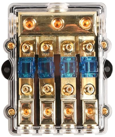Laroal Fusibile a 4 vie, 60 A, calibro 0/2/4, calibro 4/8, blocco di distribuzione fusibile in rame per auto, barca, motore, amplificatore marino, sistema video stereo 12 V