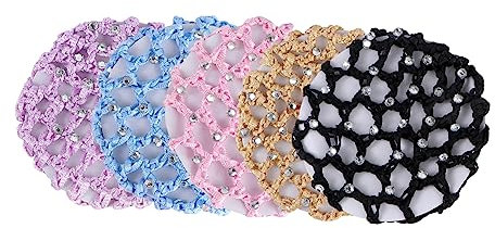 DRESSOOS 5 Stück Elastisches Häkel Haarnetz Dutt Haarnetze Bunt Handgefertigt Für Tanz Aufführungen Und Gymnastik