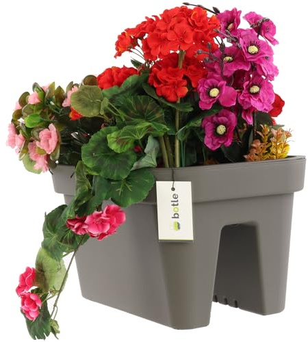botle Balkonkiste Blumenkasten Geländerkasten BGeländertopf 45x24 cm zum Aufhängen von Blumen, zum Anbauen von Erdbeeren, Abnehmbarer Innenkragen| 18 L Balkon-Blumenkasten Anthrazit Rechteck