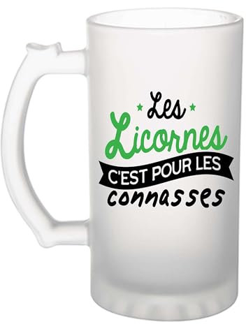 Otshirt Verre à Bière Licorne 3 Noir | Beer Glass | Idée Chope de Bière Cadeau Anniversaire Fête Original Famille Travail Départ Collègue Retraite Noël.