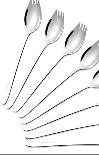 10Pcs Stainless Steel Spork, 2-in-1 Multifunctional Metal Spork, Long Handle Salad Fork Spoon, Camping Sporks for Camping at Home Travel