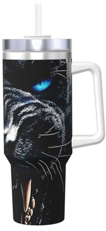 ZSUUGJ Black Panther 40oz Insulated Tumbler with Handle and Straw Lid Insulated Travel Mug, Coffee Cup, Reusable Water Bottle, Ideal for Car, Work, Gift