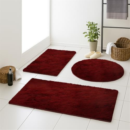 LIVEINU Badematte rutschfest, Badvorleger waschbar, Badezimmer-Teppich, WC Deko, Duschvorleger für Dusche und Badewannen weich und als Set kombinierbar, Wein Rot, 80x150cm
