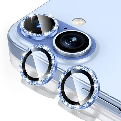 Fewdew Kameraschutz für iPhone 17,9H Gehärtetem Glas [HD-Klarheit] [Anti Kratzen], Individuell Metallring Kamera Schutzfolie für iPhone 17,Blau