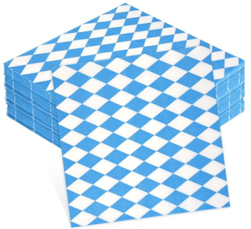 40 Oktoberfest Servietten,33x33cm Bayrische Servietten,Oktoberfest Deko | Servietten Bayrische,Serviettens Blau Weiß für Bayrische Deko,Münchner Bierfest ,Party Dekoration,Tischdeko