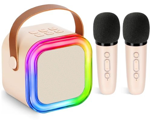 Karaoke Machine for Kids Adults,Mini Portable Karaoke Microphone Bluetooth Speaker Player with Sponge Covers Gifts Toys for Girls 4, 5, 6, 7, 8, 9,10 +Year Old Birthday Home Party (Beige)