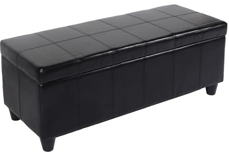 Berlinlodge Aufbewahrungs-Truhe Sitzbank Lars HxBxT 45x112x45cm Schwarz Leder + Kunstleder Stauraum groß platzsparend Wohnzimmer Kinderzimmer Schlafzimmer