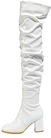 Hanraz Stivali sopra il ginocchio da donna con tacco alto e plateau Thigh High Boots Festival Gothic Stivali da donna taglia 37 – 43 EU, A02 bianco., 39/EU