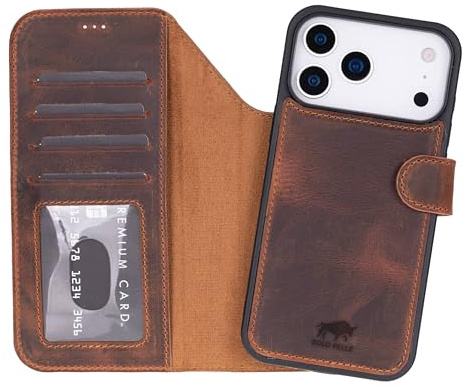 Solo Pelle Lederhülle kompatibel für iPhone 17 Pro Max in 6.9 Zoll abnehmbare Hülle (2in1) inkl. Kartenfächer geeignet für MagSafe Zubehör (Vintage Braun)