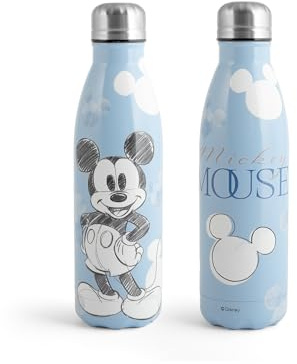 H&H Bouteille isotherme en acier inoxydable Mickey Blogger - 500 ml, double paroi, bouchon hermétique, garde au chaud pendant 12 heures et le froid pendant 6 heures