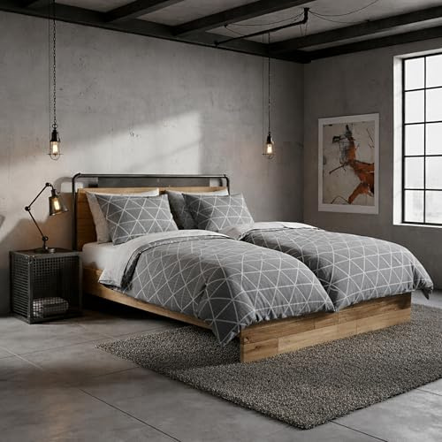 Casa Colori Seersucker Bettwäsche 135x200 cm Anthrazit Grau – Microfaser Bettwäsche-Set mit Rautenmuster – Atmungsaktiv, Bügelfrei & Trocknergeeignet