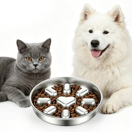 Nimblyne 23×3.5 cm Anti Schling Napf Hund: 304 Edelstahl Antischlingnapf Hunde, rutschfest aus Stoppt Blähungen, Katzen und Hunde Slow Feeder Hundenapf für Mittelgroße und Große Hunde Katzen