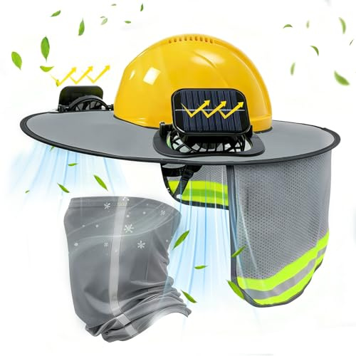 YYSWSAKY 1 Set Cubierta para Casco con Ventilador Solar, Máscara para Cuello Elástica con Protección UV & Cortina de Malla con Tiras Reflectantes, Accesorios para Casco de Seguridad
