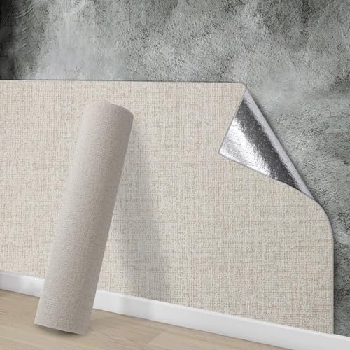 Snewvie Self Adhesive Wallpaper,Beige Linen Textured Wallpaper 1 Roll=15 sq.ft 3mm Thicken Peel and Stick Thermal Insulation Wall Paper Stick on Wall Paper for Bedroom Livingroom Ceilings Kitchen