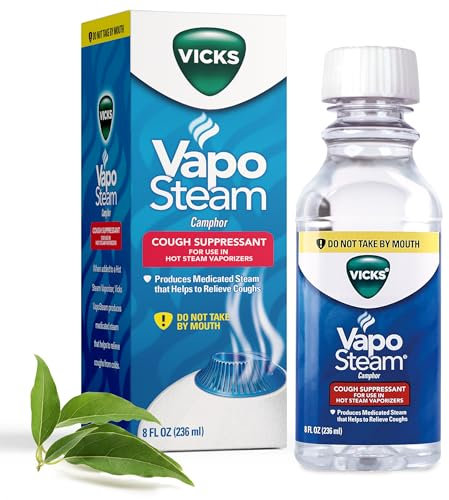 Vicks VapoSteam, 8 Ounce Medicated Vaporizing Liquid with Camphor to Help Relieve Coughing, For Use in Vicks Vaporizers and Humidifiers
