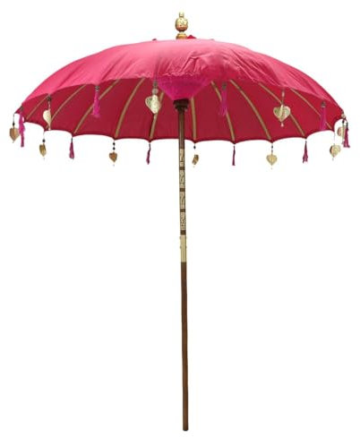 Oriental Galerie Bali Sonnenschirm Balinesischer Schirm Garten Baumwolle Sonnenschutz Handarbeit Retro Vintage Dekoschirm 2-teilig ca.180 cm, Farbe:Pink