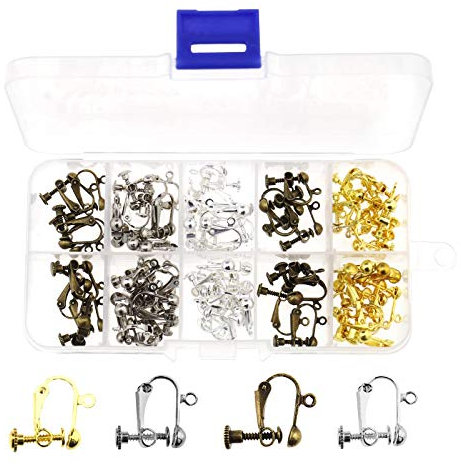YINETTECH 64pcs Clip-on Non-Pierced Earring Findings Jewelry Handmade Components with Case