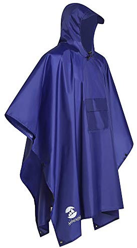 3-in-1 Multi-Functional Rain Poncho Adult 85.8 x 55.5 inches Polyester Outdoor Rainwear - Waterproof Raincoat, Sunshade Tarp, Tent Ground Sheet Mat Blue