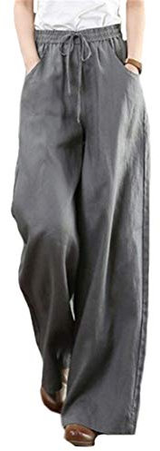 Icegrey Pants Femme, Pantalon De Yoga Sport Coton Lin Effet Amincissant Taille Haute Jambe Large Stretch Bouffant Ceinture Loisirs Élastique Dames Pants, Gris, XL