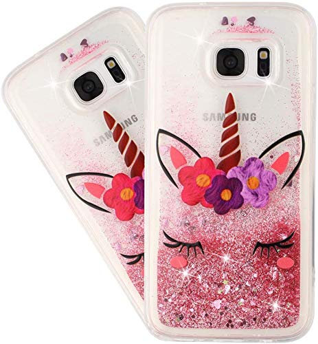 IMEIKONST Glitzer Hülle für Galaxy S6 Edge, Paillette Fließende Flüssigkeit Transparent Silikon TPU Stoßfest Schutzsto ßstange Handyhülle für Samsung Galaxy S6 Edge (Bling Eyelash Unicorn) XY