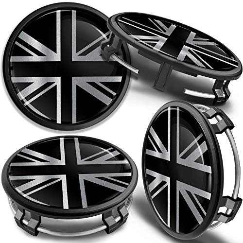 SkinoEu 4 x 75 mm Nabendeckel Felgendeckel Kompatibel mit Mercedes Benz Radnabenabdeckung Nabenkappen Felgenkappen Radkappen Alufelgen B66470207 / B66470200 Silber UK Flagge cm 29