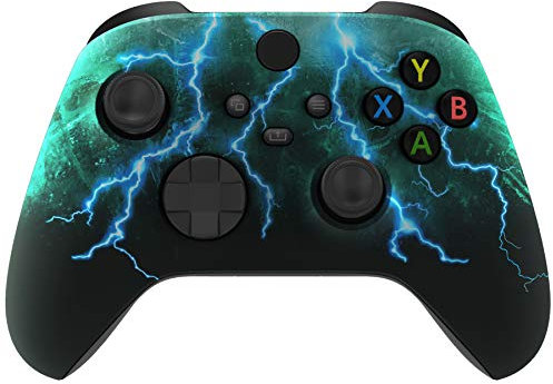 eXtremeRate Coque de Remplacement pour Xbox Séries X/S, Coque Etui Avant Customisée pour Xbox Séries X/S Manette, Tonnerre d'Orage Vert