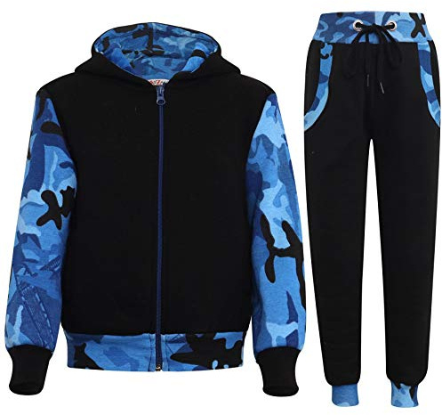 A2Z 4 Kids Girls Boys Tracksuit Plain Camouflage Contrast Fleece - T.S Plain 101 Camo Blue 7-8
