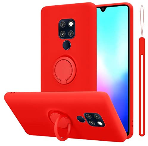 Cadorabo Hülle kompatibel mit Huawei Mate 20 Schutzhülle TPU Silikon Case Liquid Design mit Ring Slim Kratzfest Liquidsilikon Microfaser mit Rundumschutz Case Hülle für Huawei Mate 20 in Rot