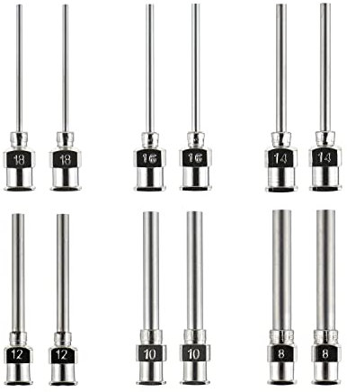BOJACK 12 Pcs Dispensing Needle 1 Inch Stainless Steel Blunt Tip Luer Lock Stainless Steel Blunt Needles (8, 10, 12, 14, 16, 18 Gauge)