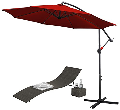 Sonnewelt 350 cm Parasol déporté en aluminium | Parasol de jardin exterieur | Parasol de jardin en aluminium anti-UV | Parasol à manivelle avec pied imperméable (Rouge)