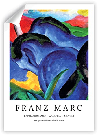 Printistico Poster Franz Marc - Die großen blauen Pferde, Kunstdruck ohne Rahmen, Wandbild - A4, A3, A2, A1, A0, XXL - Wohnzimmer, Schlafzimmer, Küche, Deko