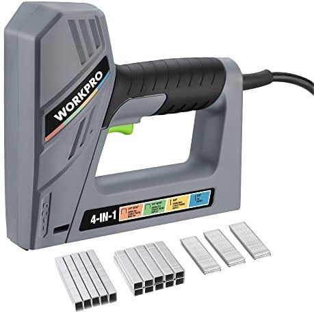 WORKPRO Electric Staple Gun, 4-in-1 Nail Gun Compatible with T50, JT21, Rapid No.9, Rapid No.8, Electric Stapler with 2000 Staples and 1000 Nails, Ideal for DIY, Upholstery, and Woodworking