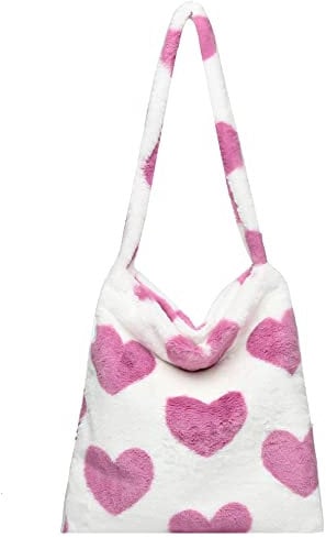 GSenhui Damen Plüsch Handtasche, Große Kapazität Flauschige Tasche, Kunstfell Schultertasche Einkaufstasche mit Magnetschnalle für Uni Arbeit Mädchen Schule