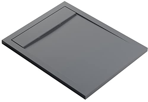 BERNSTEIN Duschtasse 100x80 cm Betonoptik Flache Bauhöhe, Duschwanne aus Mineralguss, Rechteckiges Duschbecken mit Gefälle, Mineralguss-Duschwanne