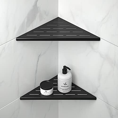 Bernkot Corner Shower Shelf 10 Matte Black 304 Stainless Steel Slot Design Recessed Corner Shelves Bathroom Shower Shelf for Tiled Wall, 2 Pack