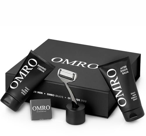 Premium Rasierset OMRO SHAVE hochwertiges elegantes Set für Nassrasur vegane Pflegeprodukte natürliche Inhaltsstoffe plastikfreier Rasierer Geschenk für ihn Geschenksidee Rasiererset Mann