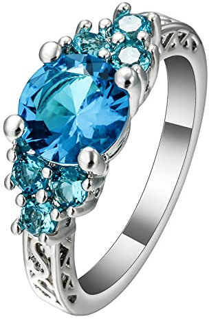 Hoisy Schmuck Damen Ringe, Zirkon Ring 4-Krappen-Blauer Runder Zirkonia Silber Blau Runden Größe 62 (19.7)