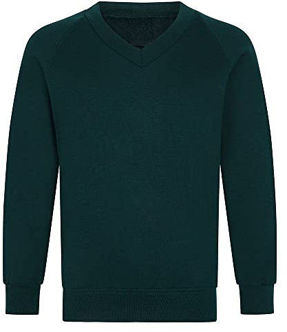 STREETWISE CLOTHING QUALITY CASUAL WEAR Boys Girls V Neck School Jumper - Unisex Kids Sweatshirt Schoolwear Shirts Long Sleeve Fleece Jumper Classic Uniform - X-Large, Bottle Green