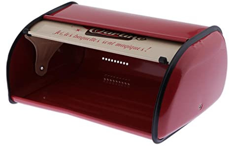 misppro Metal Bread Box - Extra Large Iron Bread Bin with Roll Top Lid, Vintage Red Antique Style Countertop Storage for Kitchen