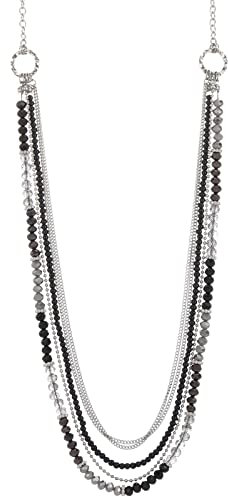 FULU AUTUMN Collier Femme avec Perles Longues en Argent Couches Colliers de Coquille de Cristal Bohème Collier Chaîne Chandail Bijoux fantaisie, Cristal Perle, Pas de gemme