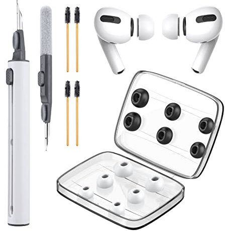 [6 Paar] Memory Foam/Ersatz-Ohrstöpsel für AirPods Pro & AirPods Pro 2, Reinigungsset für AirPods 1 2 3 Pro/Pro 2 mit Reinigerstift und Aufbewahrungsbox (S/M/L, 3 Paar Schaumstoff Schwarz & 3 Paar